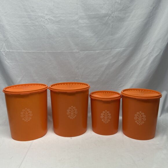 Set 4 Tupperware Canister Set Lid Orange 805-6, 805-13, 809-13, 807-12 - Picture 1 of 13